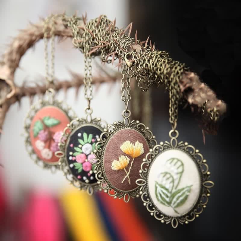 Hand Embroidered Pendant Necklace - image 1