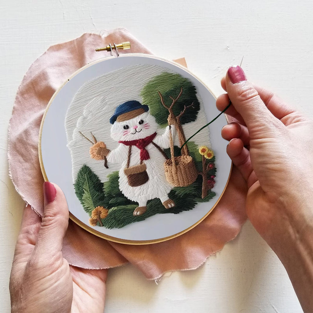 Rubbyoo Embroidery Kit - Forest White Cat - image 8