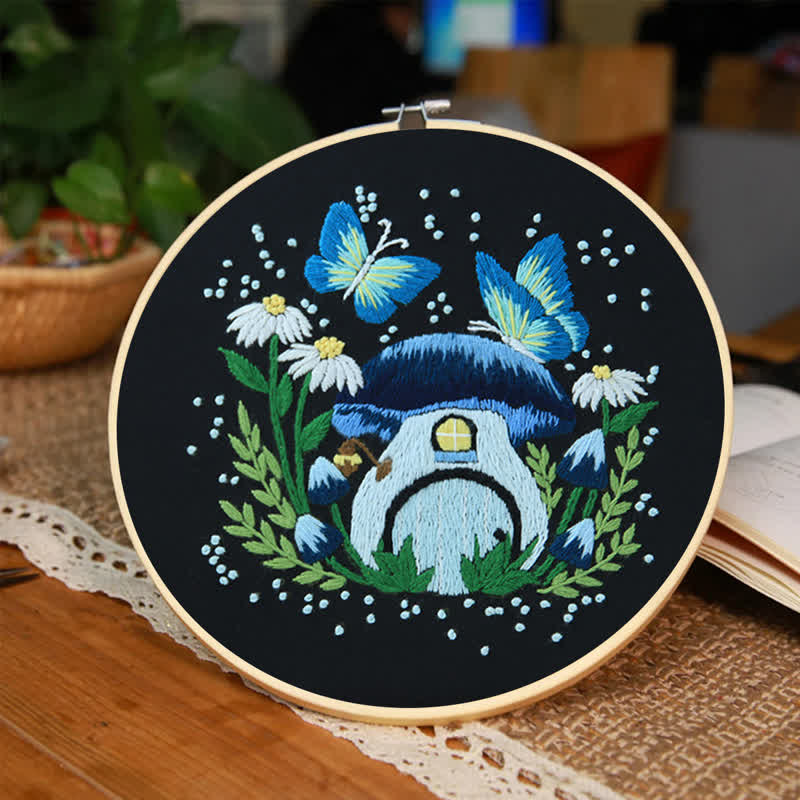 Rubbyoo Embroidery Kit - Blue Dreamy Glowing Mushroom House - image 3