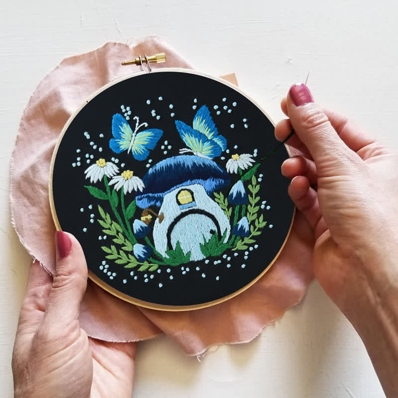 Rubbyoo Embroidery Kit - Blue Dreamy Glowing Mushroom House - image 8