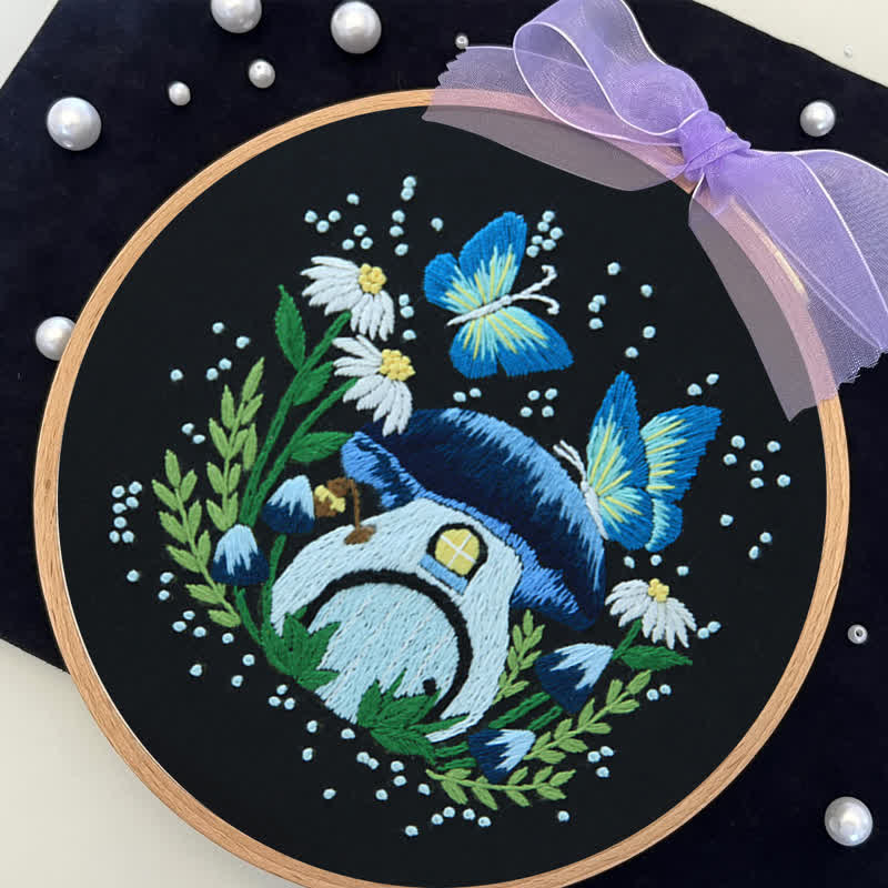 Rubbyoo Embroidery Kit - Blue Dreamy Glowing Mushroom House - image 12