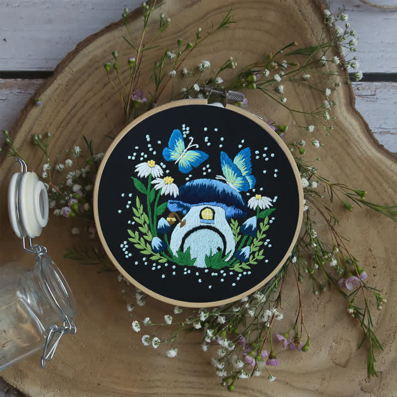 Rubbyoo Embroidery Kit - Blue Dreamy Glowing Mushroom House - image 14