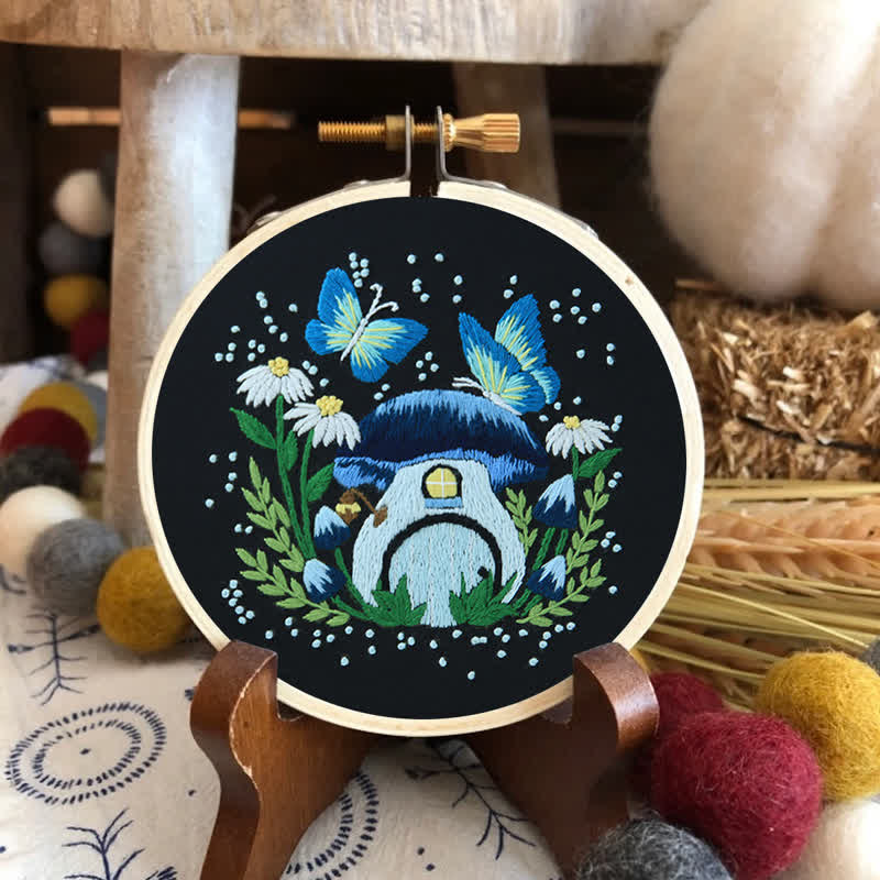 Rubbyoo Embroidery Kit - Blue Dreamy Glowing Mushroom House - image 6