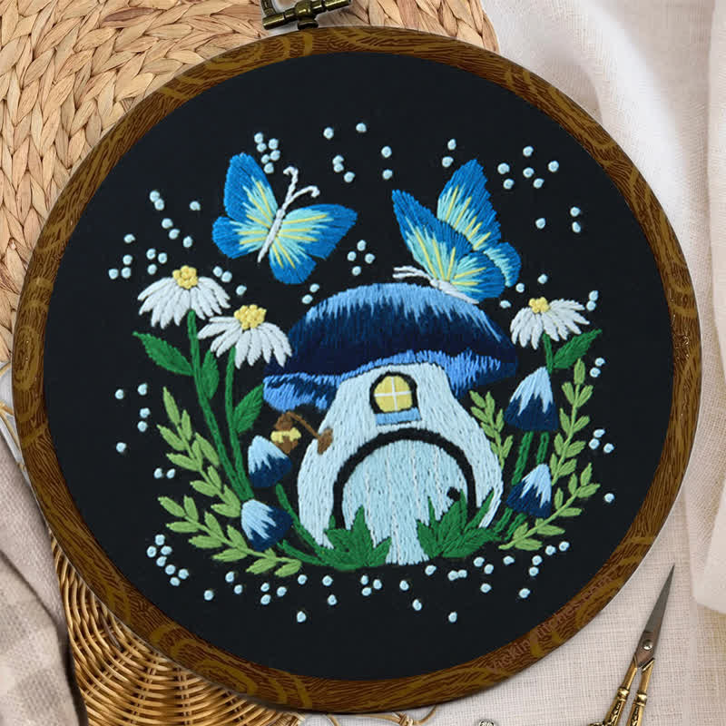 Rubbyoo Embroidery Kit - Blue Dreamy Glowing Mushroom House - image 9