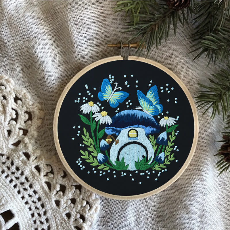 Rubbyoo Embroidery Kit - Blue Dreamy Glowing Mushroom House - image 16