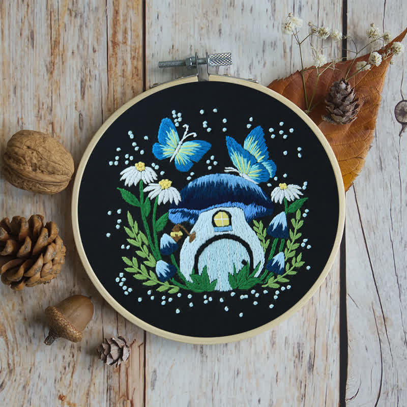 Rubbyoo Embroidery Kit - Blue Dreamy Glowing Mushroom House - image 18