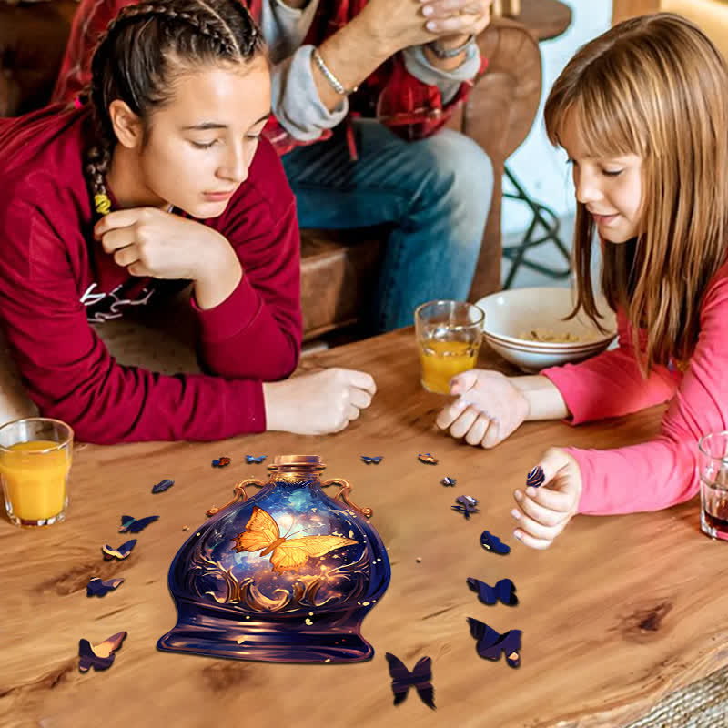 Golden butterfly flying in glass bottle - Wooden Jigsaw Puzzle - image 3