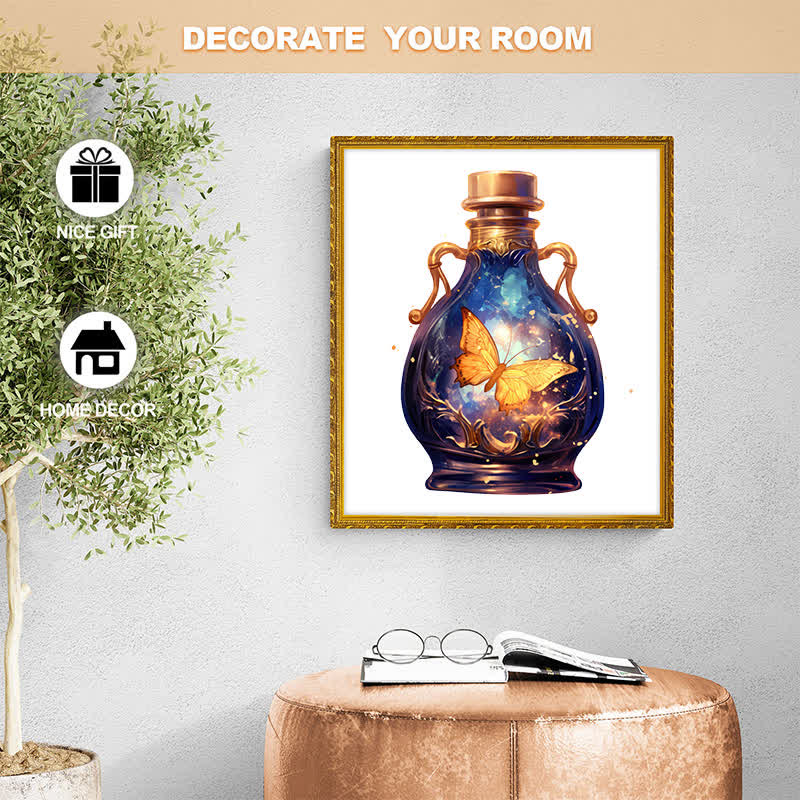 Golden butterfly flying in glass bottle - Wooden Jigsaw Puzzle - image 8