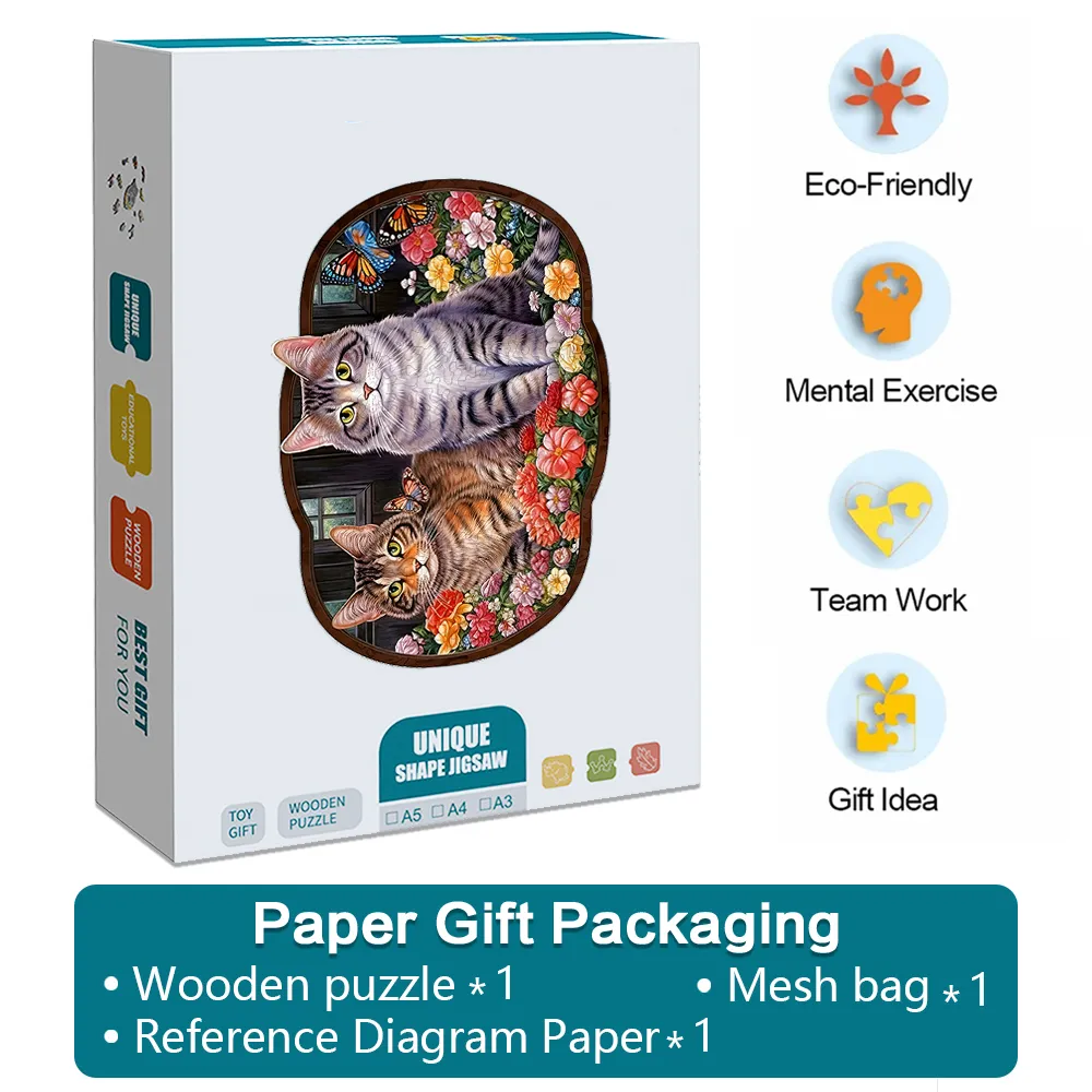 Flowers Cat - Wooden Jigsaw Puzzles - A2 - Paper Gift Packaging - image 5