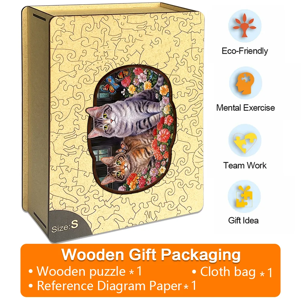 Flowers Cat - Wooden Jigsaw Puzzles - A2 - Wooden Gift Packaging - image 6