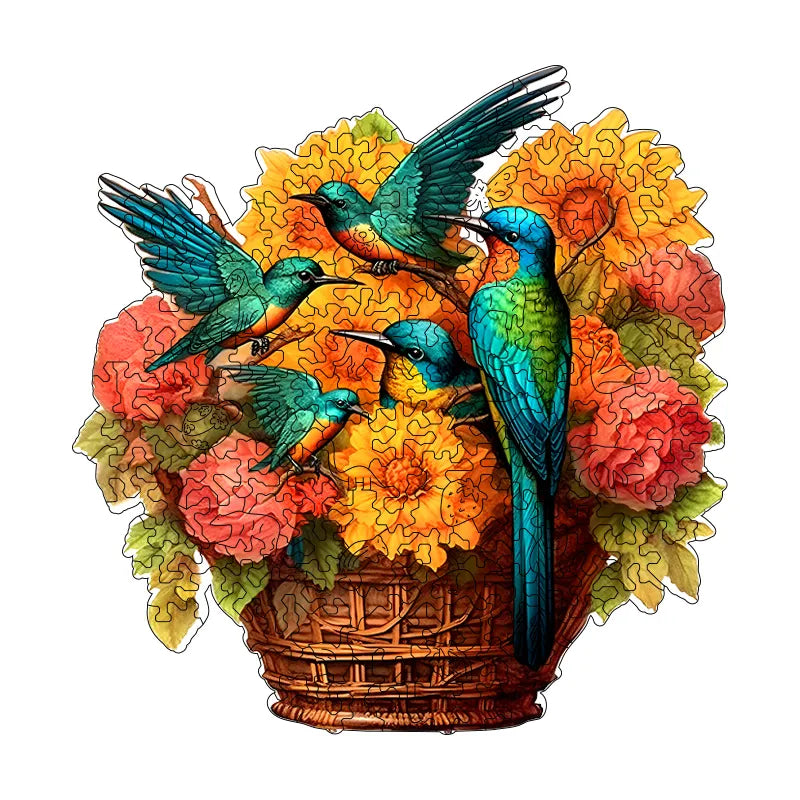 Flower Basket Hummingbird - Wooden Jigsaw Puzzles - image 1