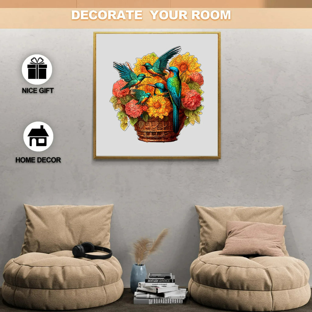 Flower Basket Hummingbird - Wooden Jigsaw Puzzles - image 4