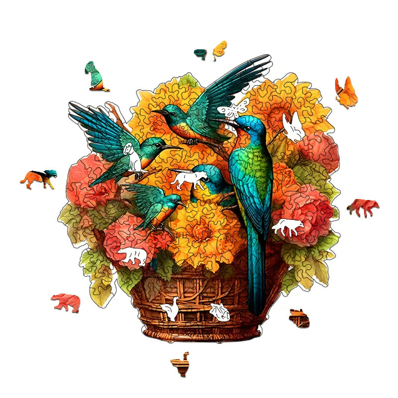 Flower Basket Hummingbird - Wooden Jigsaw Puzzles - image 3