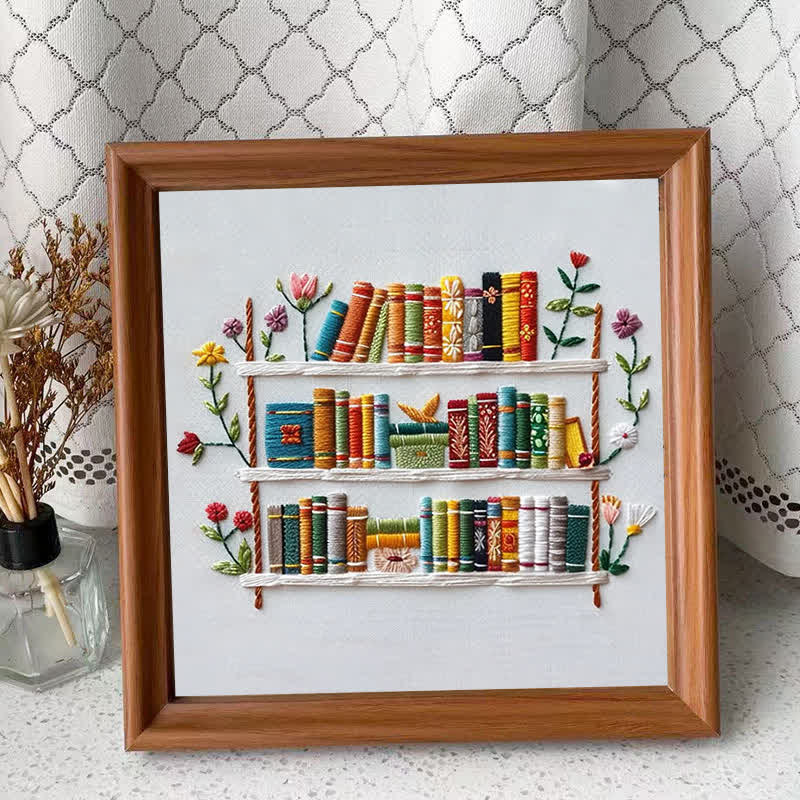 Rubbyoo Embroidery Kit - Bookshelf Book Lover DIY Craft Kit  - 15*15cm - Embroidery Kit Plus An Extra Frame - image 11