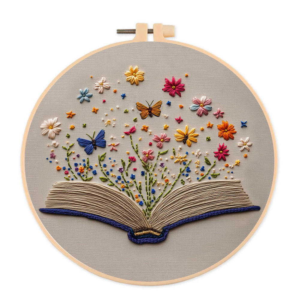 Rubbyoo Embroidery Kit - Butterflies With Blooming Book |  Stitch Set For Beginner  - 15*15cm - Embroidery Kit - image 1
