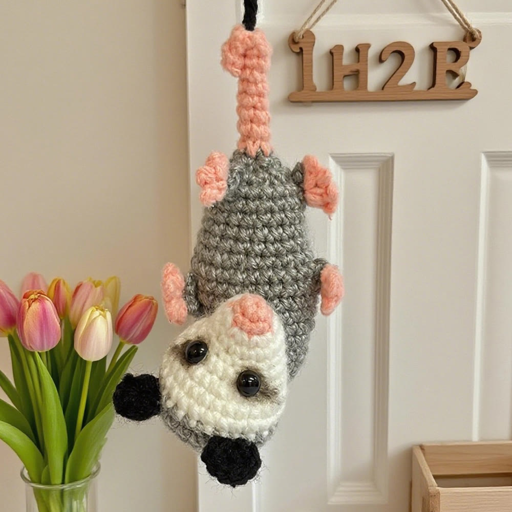 Diy Handmade Plush Opossum Crochet Kit - Car Mirror Hanging Accessory | Creative Crochet Doll  - Diy Handmade Plush Opossum Crochet Kit - image 0