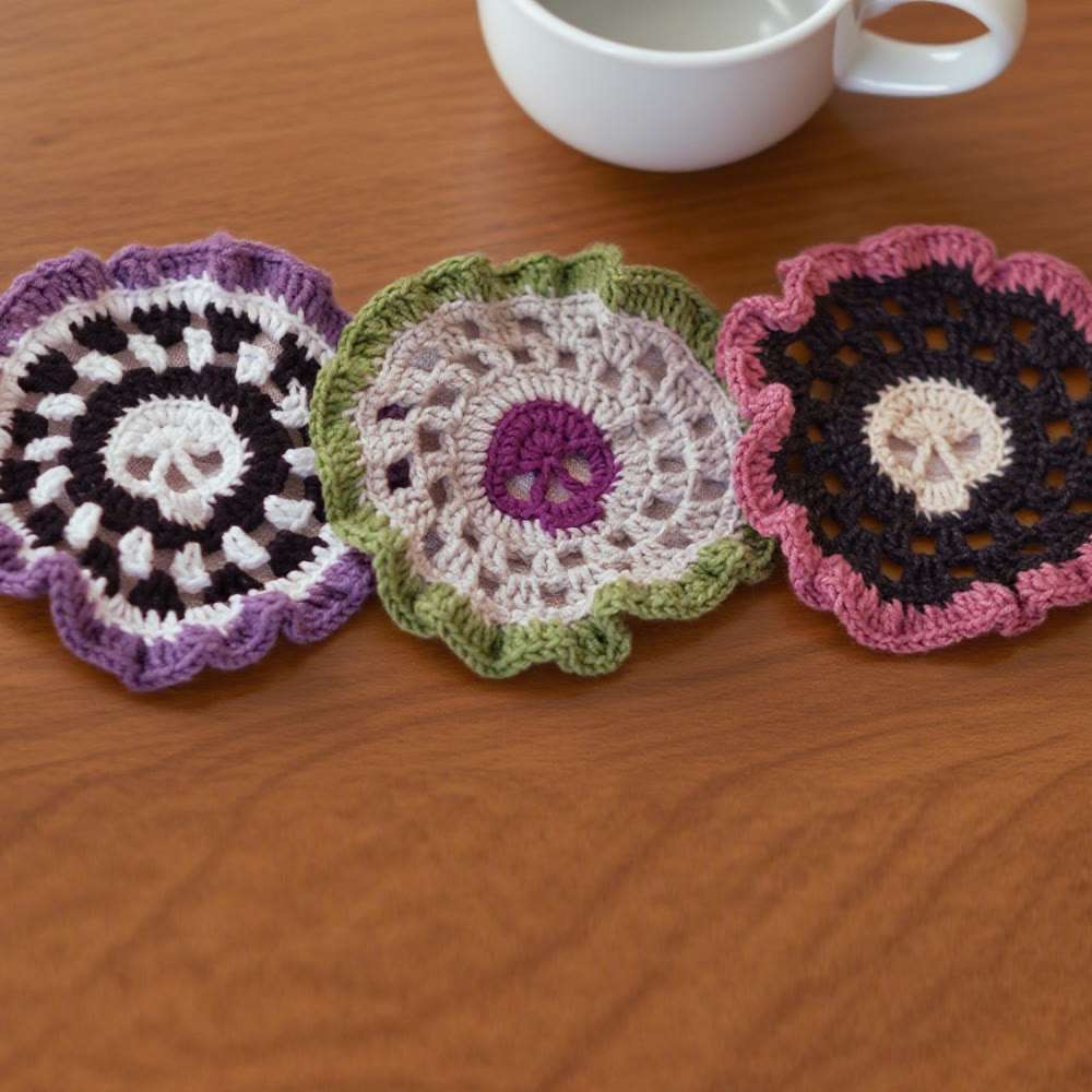 Diy Handmade Skull Coaster Crochet Kit - Easy Needle Work | Creative Home Decoration  - image 2