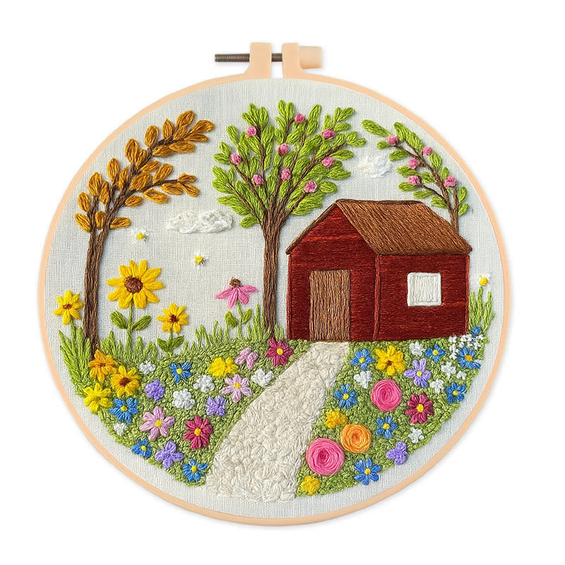 Rubbyoo Embroidery Kit - Floral Garden | Diy Landscape Handicraft | Nice Housewarming Gifts For Friends  - 20*20cm - image 1