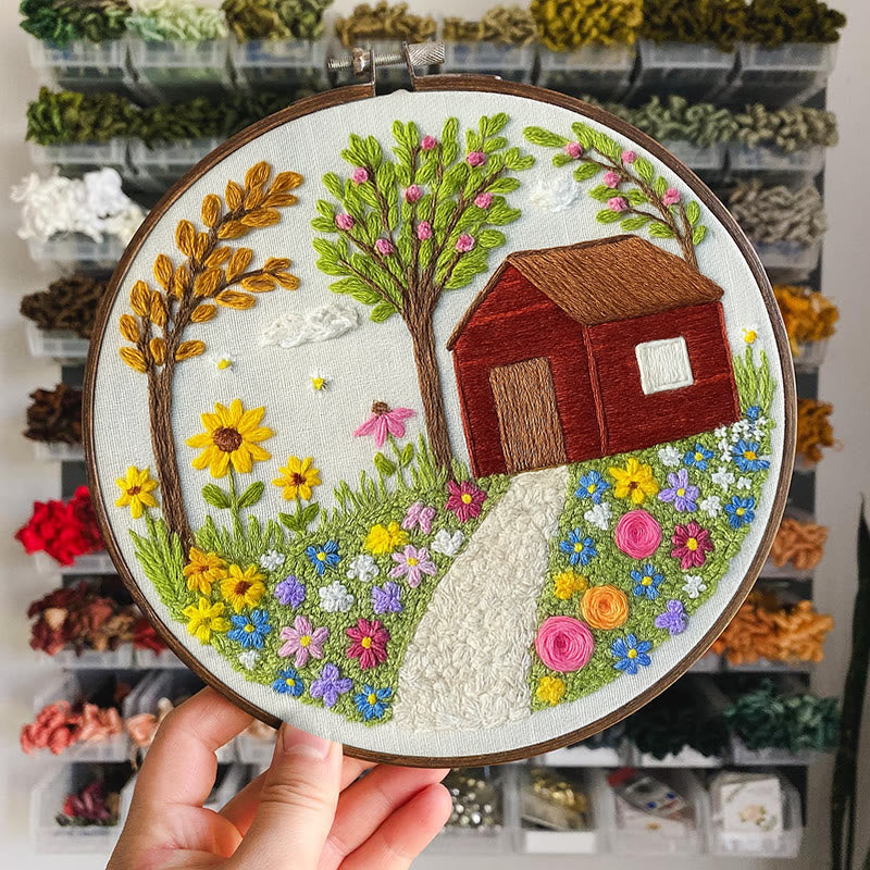 Rubbyoo Embroidery Kit - Floral Garden | Diy Landscape Handicraft | Nice Housewarming Gifts For Friends  - Embroidery Kit Plus An Extra Frame - image 3