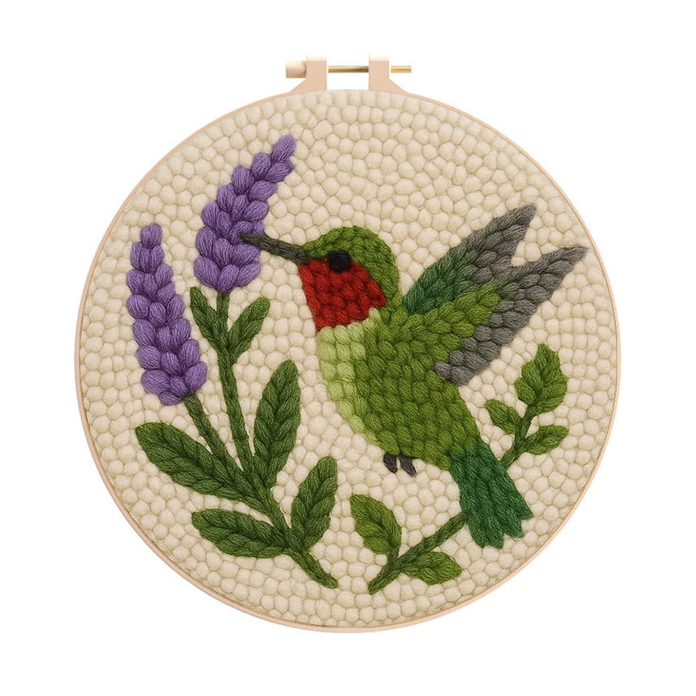 Lavender Hummingbird  Punch Needle Kit - Lovely Bird Handicraft | Gift For Bird Enthusiasts - 20cm*20cm - image 1