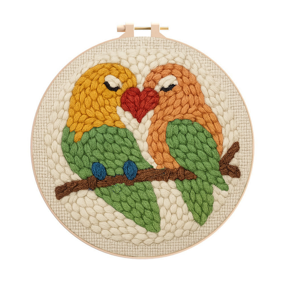 Parrots In Love Punch Needle Kit - Valentine Handicraft For Lover | Unique Gifts For Wedding  - 20cm*20cm - image 1