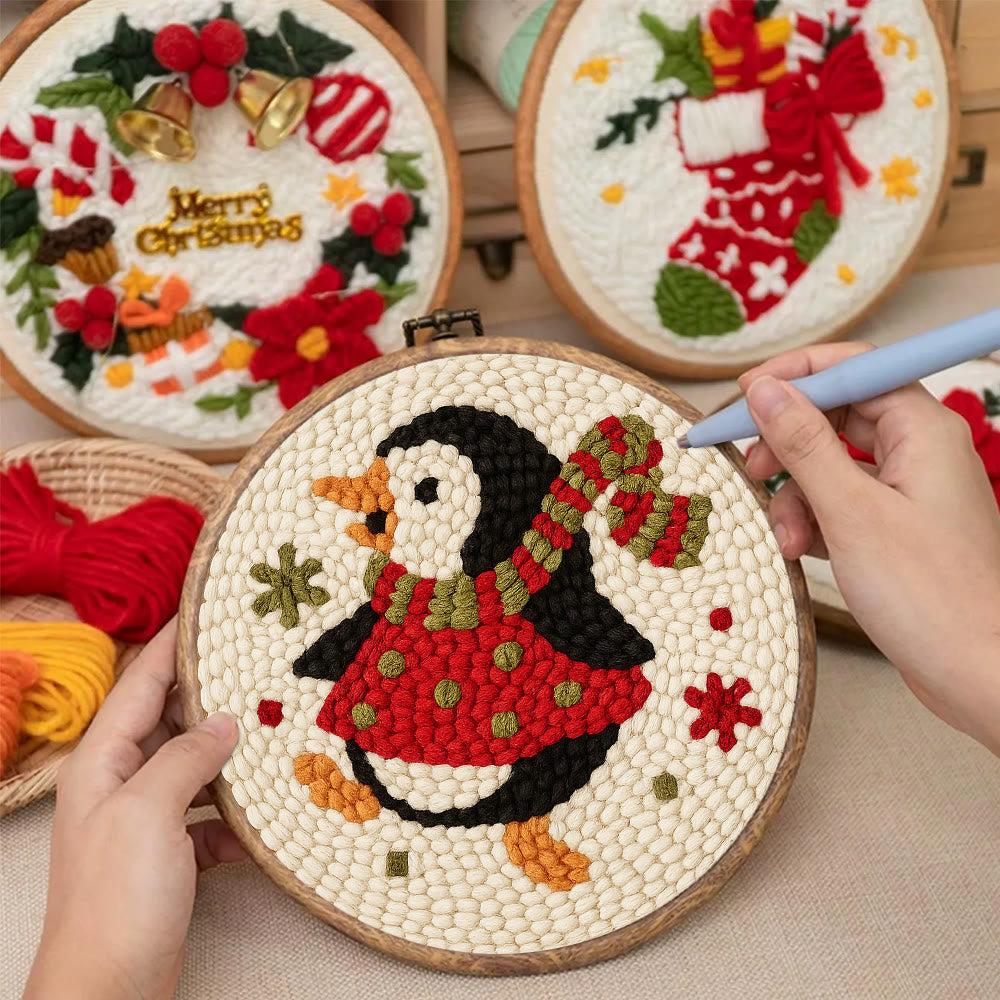  Rotating Penguin Punch Needle Kit - Christmas Wall Hanging Craft | Winter House Ornament  - image 5