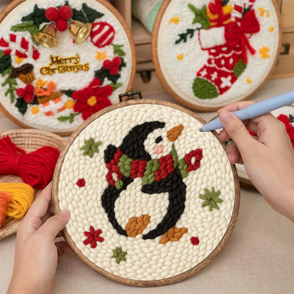Cute Penguin Punch Needle Kit - Christmas Tree Hanging Craft | Nice Handmade Christmas Gifts For Child - image 6