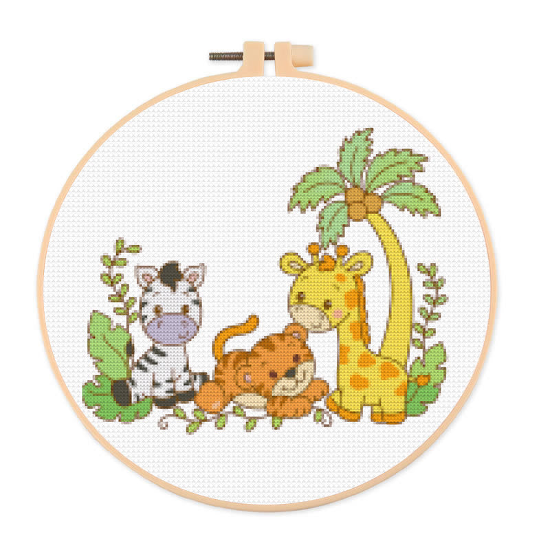  Cross Stitch Kit - Adorable Animal Party | Handicraft For Animal Lovers | Wall Hanging Needlework  - 20×20cm - image 1