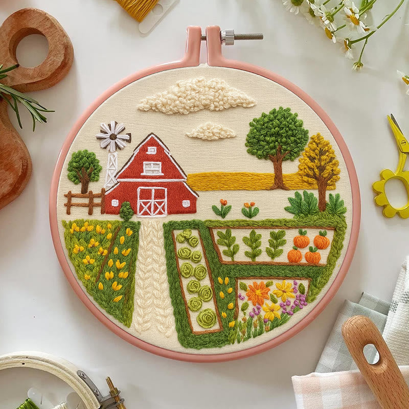 Rubbyoo Embroidery Kit - Red House Farm | Landscape Handmade Collection | Diy Home Decor - image 3