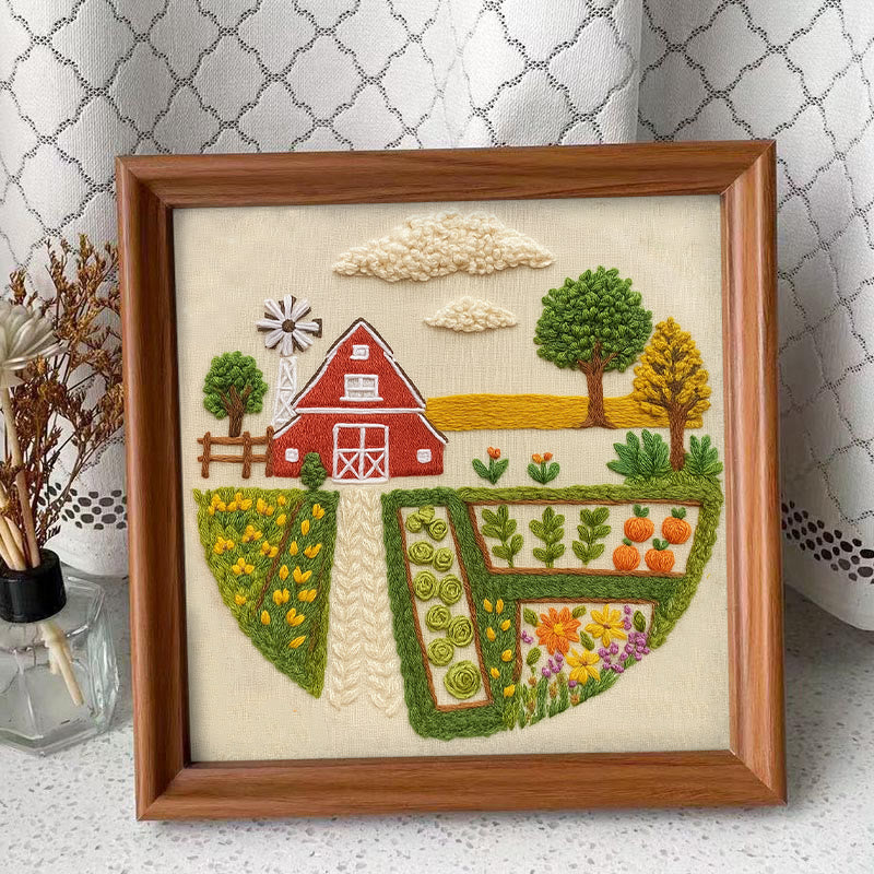 Rubbyoo Embroidery Kit - Red House Farm | Landscape Handmade Collection | Diy Home Decor - Embroidery Kit Plus An Extra Frame - image 10