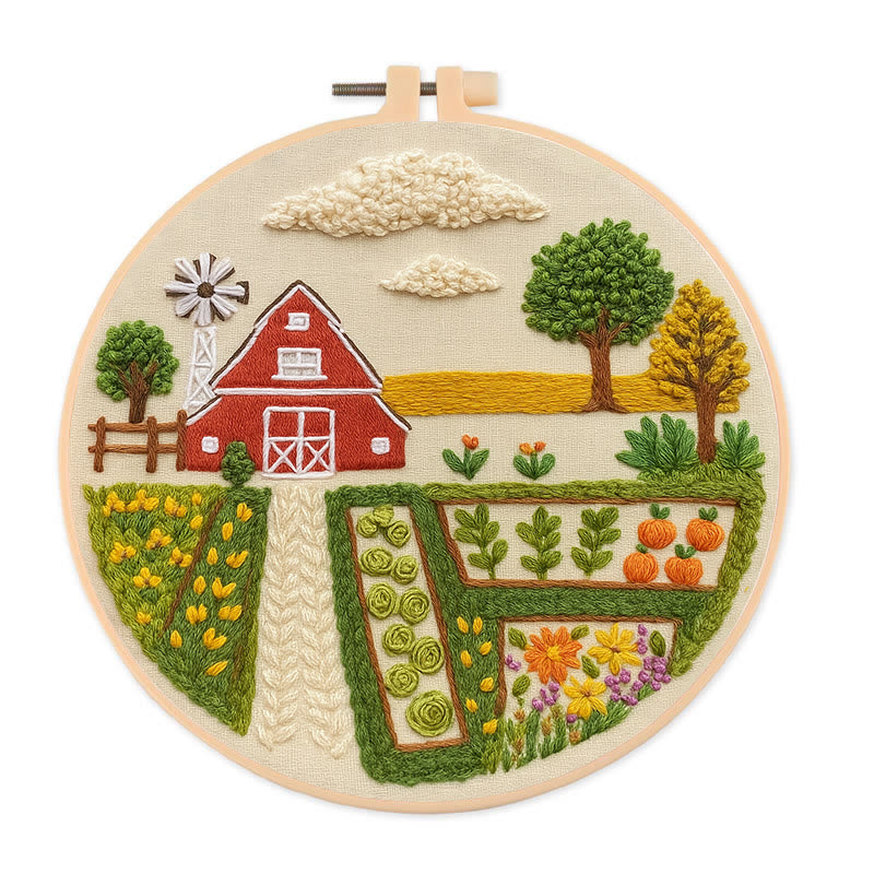 Rubbyoo Embroidery Kit - Red House Farm | Landscape Handmade Collection | Diy Home Decor - 20*20cm - image 1