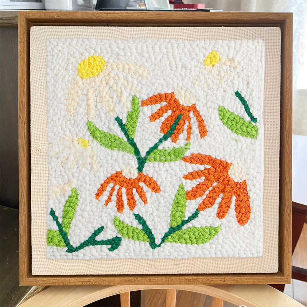 Little Flowers Square Punch Needle Kit - Diy Yarn Craft | Handmade Floral Ornament  - image 3