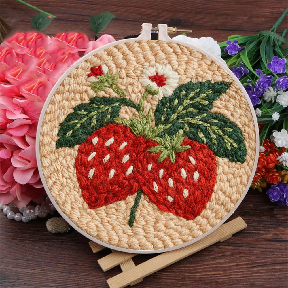 Strawberries Punch Needle Kit - Diy Needlework For Child | Beginner Friendly Handicraft - image 4