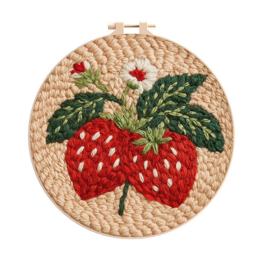 Strawberries Punch Needle Kit - Diy Needlework For Child | Beginner Friendly Handicraft - 20cm*20cm - image 1