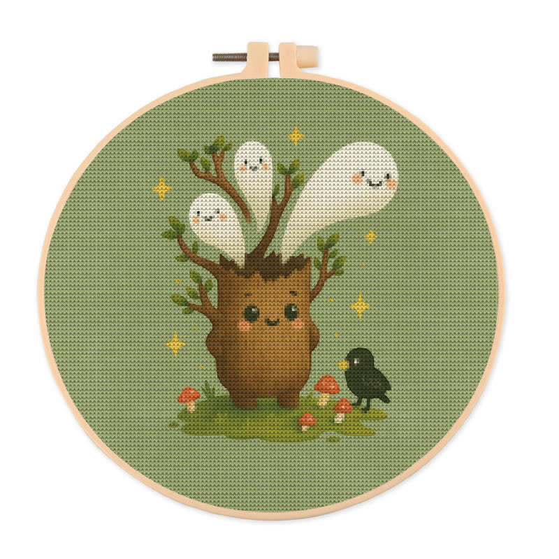  Cross Stitch Kit - Spooky Ghost Tree | Unique Desk Ornament | Perfect Handmade Gifts - 20×20cm - image 1