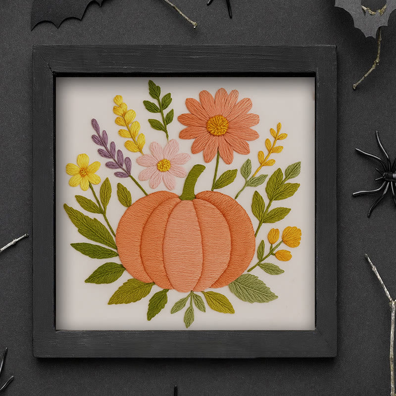 Rubbyoo Embroidery Kit - Blooming Pumpkin | Floral Diy Handicraft | Halloween Needle Artwork - image 9
