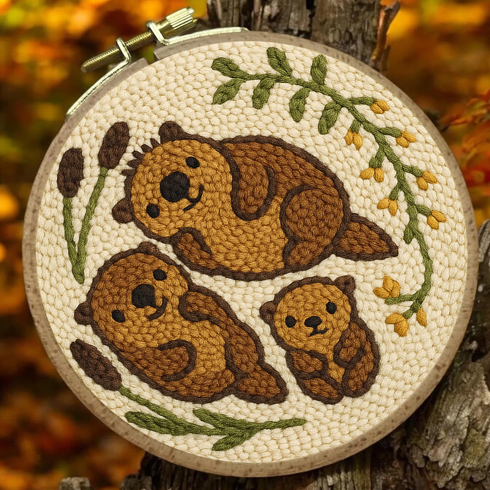 Cute Otter Family Punch Needle Kit - Diy Animal Handicraft | Nice Home Decoration - image 2