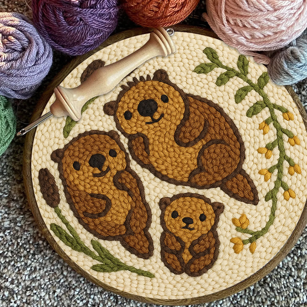 Cute Otter Family Punch Needle Kit - Diy Animal Handicraft | Nice Home Decoration - image 5
