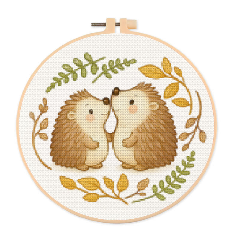  Cross Stitch Kit - Lovely Hedgehogs | Decorative Handmade Craft | Perfect Gift For Crafters - 20×20cm - image 1