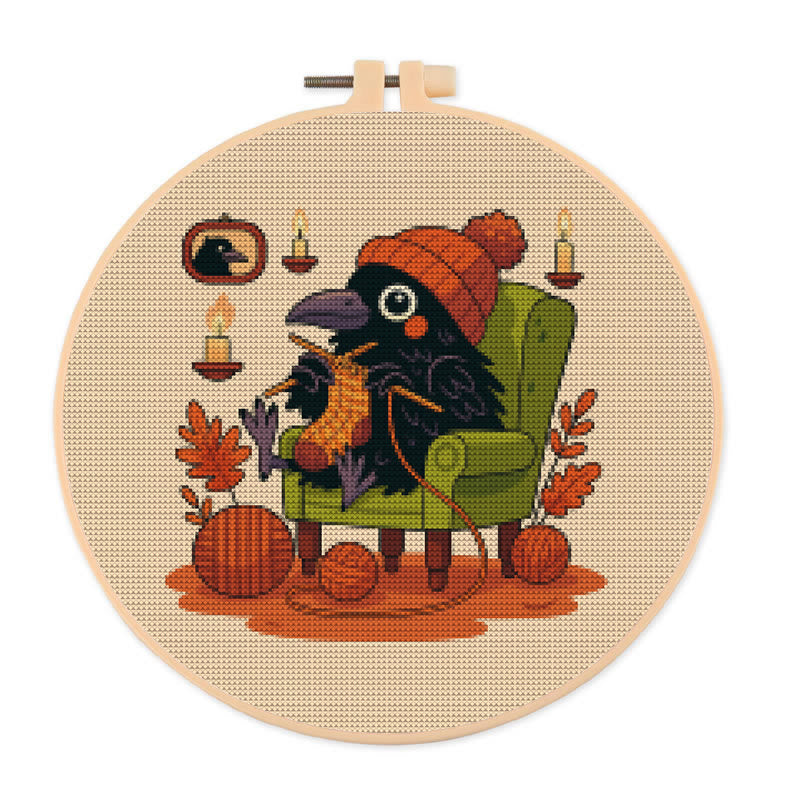  Cross Stitch Kit - Sewing Raven | Cute Bird Craft | Perfect Gifts For Knitting Lover  - 20×20cm - image 1