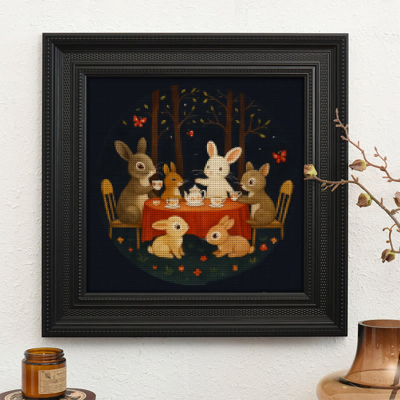  Cross Stitch Kit - Rabbit Tea Party | Diy Wall Ornament | Animal Lovers Handicraft - image 10