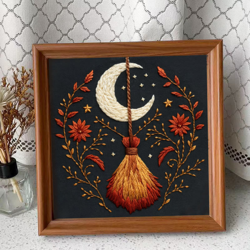 Rubbyoo Embroidery Kit - Halloween Witch Broom | Diy Handmade Gifts | Halloween Wall Decor - Embroidery Kit Plus An Extra Frame - image 10