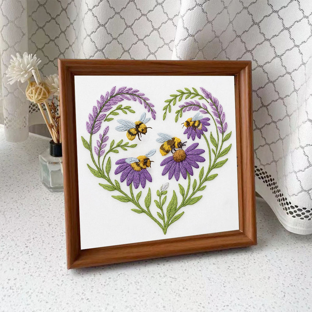 Rubbyoo Embroidery Kit - Bee And Flower | Floral Handmade Craft |  Gifts For House Warming  - Embroidery Kit Plus An Extra Frame - image 9