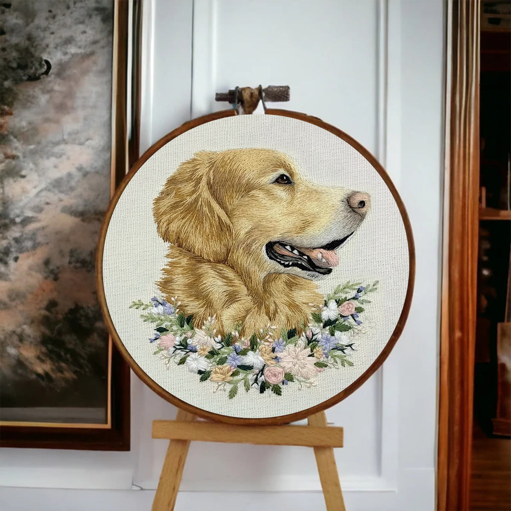 Rubbyoo Embroidery Kit - Floral Golden Retriever | Personalized Animal Craft  | Unique Gift For Dog Lovers - image 5