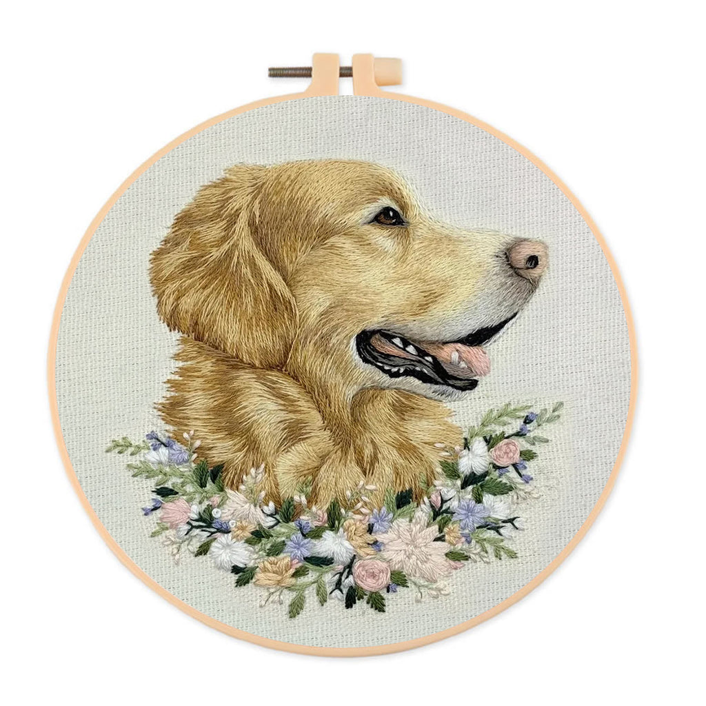 Rubbyoo Embroidery Kit - Floral Golden Retriever | Personalized Animal Craft  | Unique Gift For Dog Lovers - 20*20cm - image 1