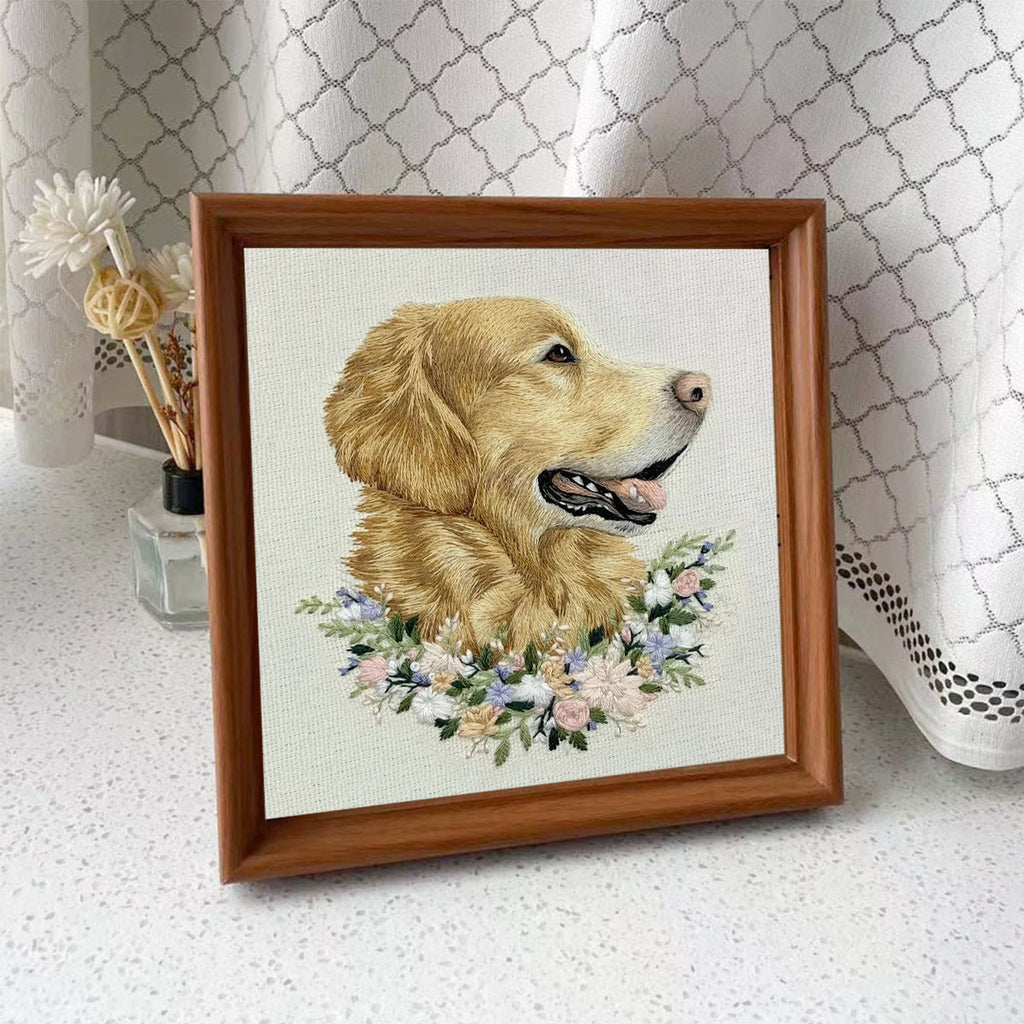Rubbyoo Embroidery Kit - Floral Golden Retriever | Personalized Animal Craft  | Unique Gift For Dog Lovers - Embroidery Kit Plus An Extra Frame - image 8
