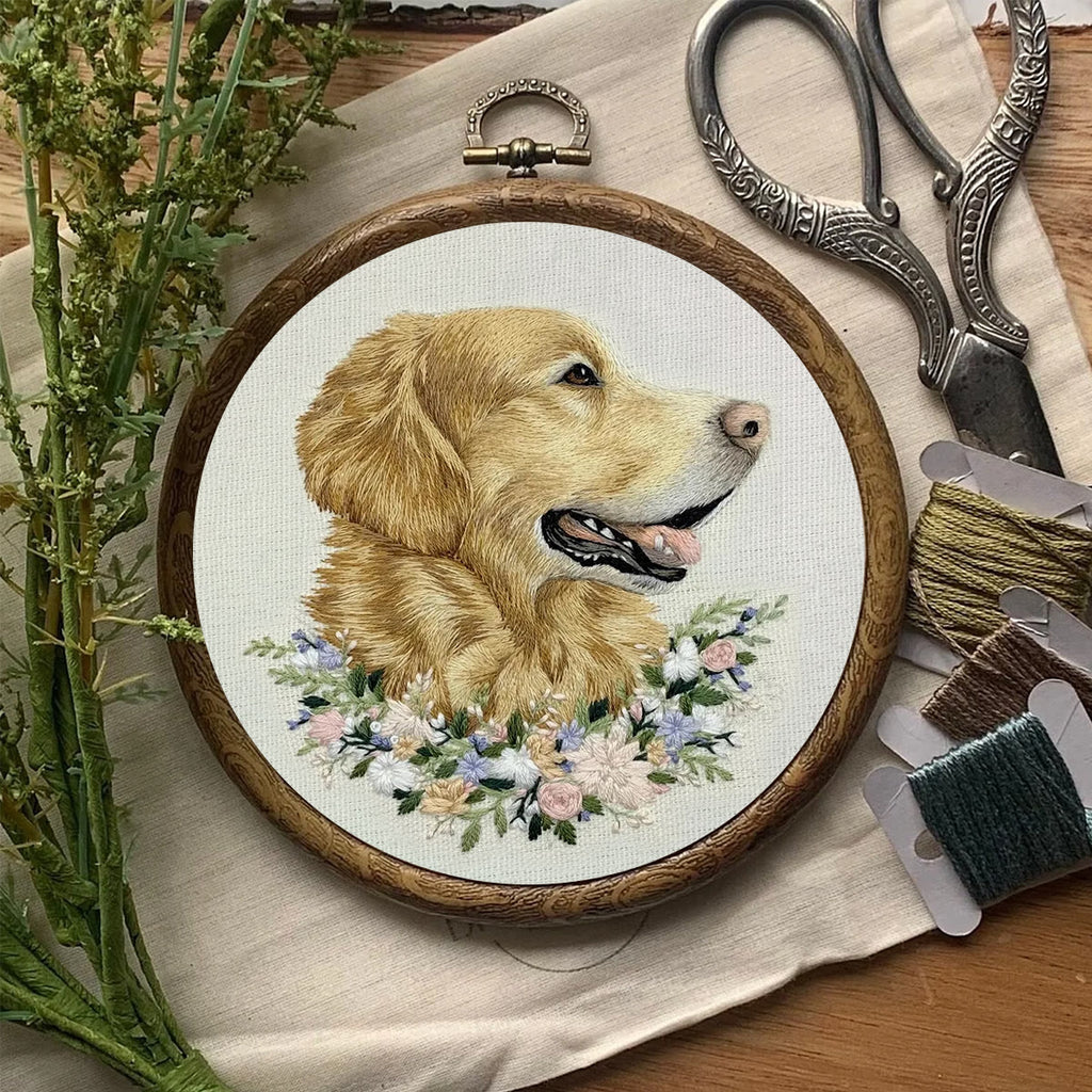 Rubbyoo Embroidery Kit - Floral Golden Retriever | Personalized Animal Craft  | Unique Gift For Dog Lovers - image 2