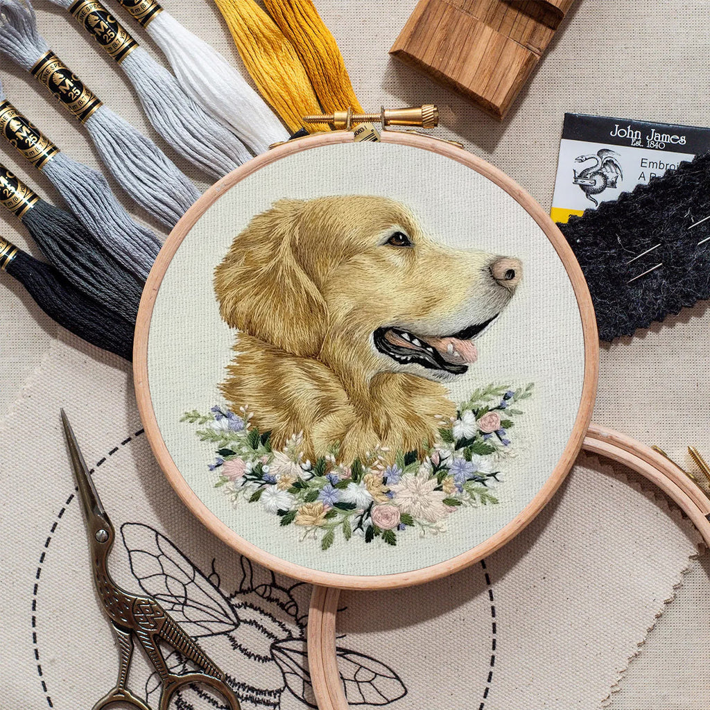 Rubbyoo Embroidery Kit - Floral Golden Retriever | Personalized Animal Craft  | Unique Gift For Dog Lovers - image 3