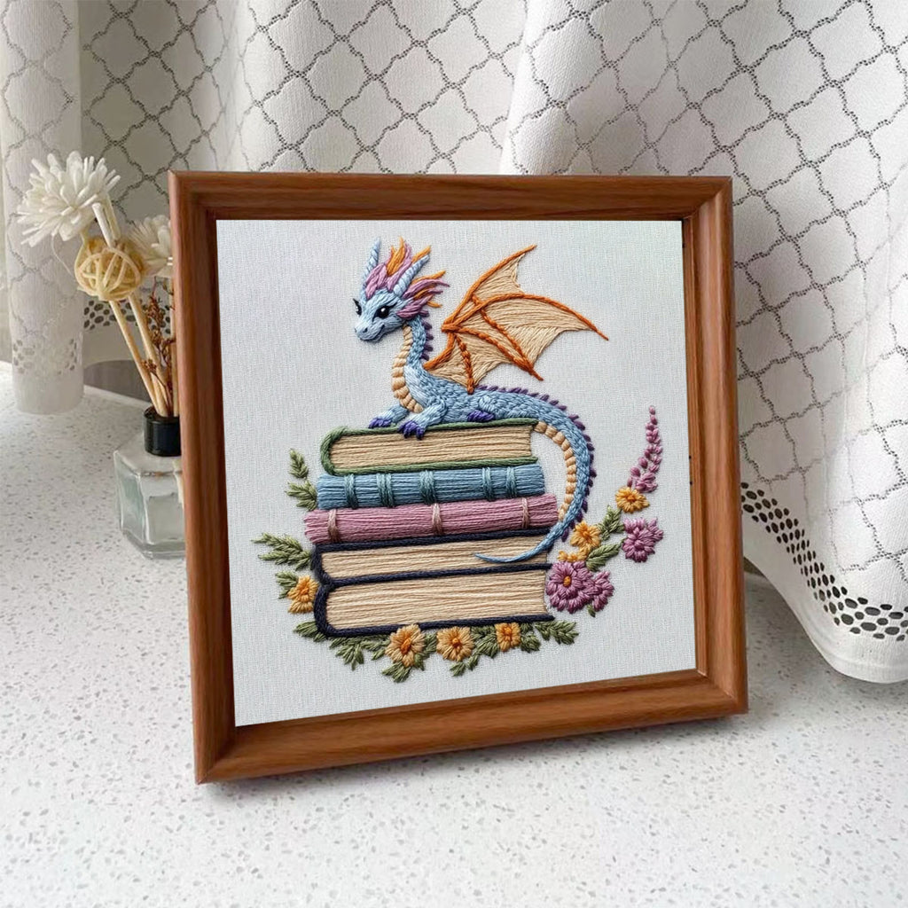Rubbyoo Embroidery Kit - Fantasy Dragon | Book Shelf Artwork | Diy Needle Craft - Embroidery Kit Plus An Extra Frame - image 8