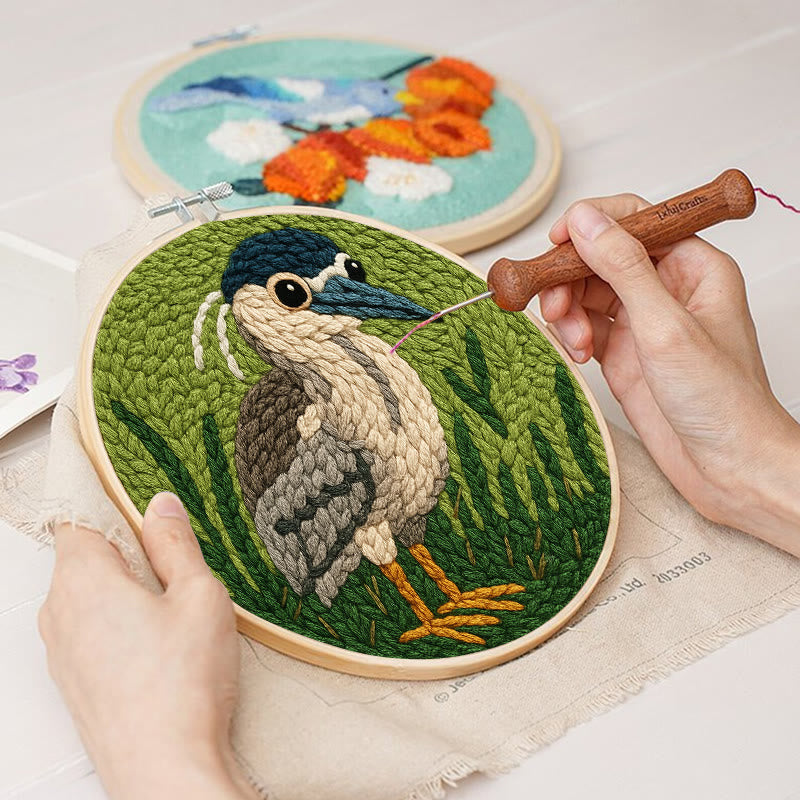 Blue Heron Punch Needle Kit - Bird Yarn Artwork | Handicraft Set For Home Ornament - image 9